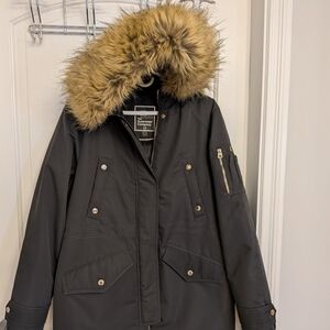 Point Zero Charcoal Parka Jacket with Faux Fur Trim